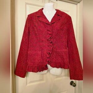 Elegant Red Ruffled Women's Blazer